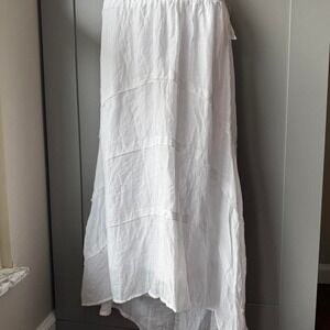 White Tiered Midi Skirt Elastic Waist M